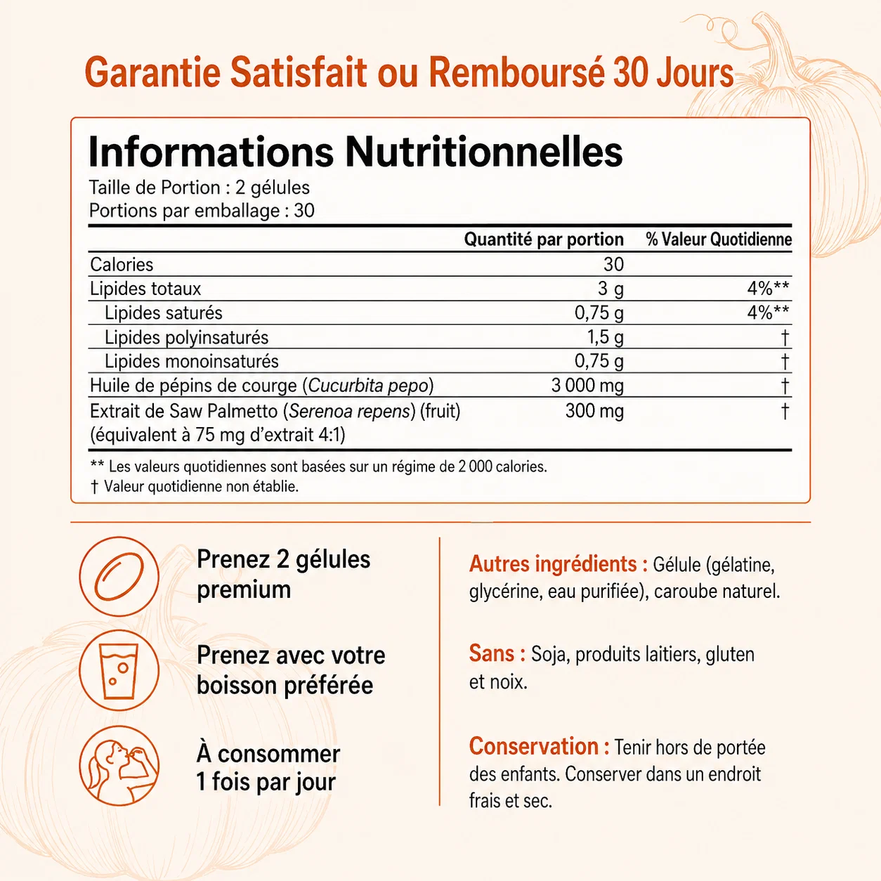 Vitaminory Gélules d'Huile de Graines de Courge